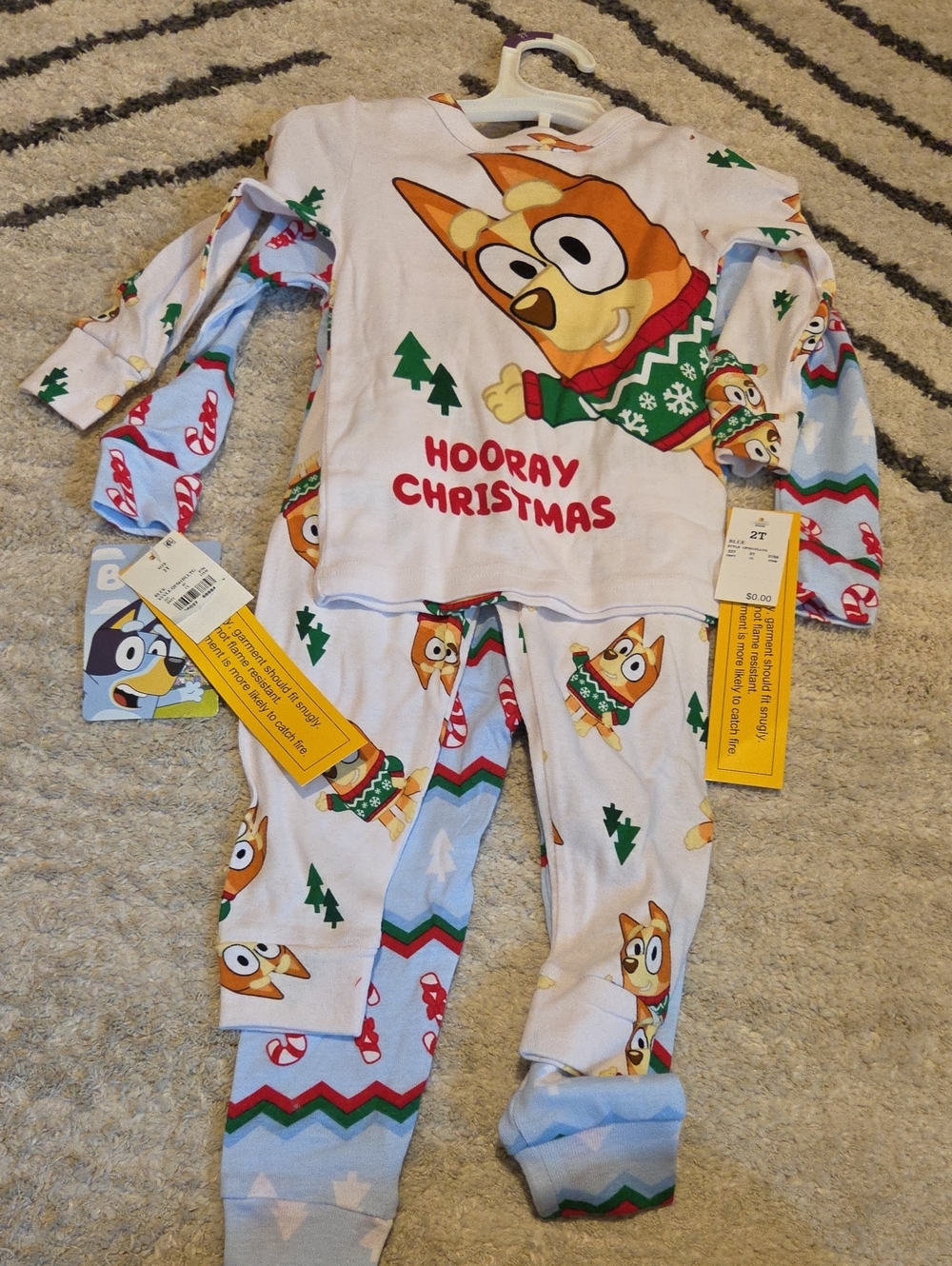 Bluey 'Hooray Christmas' Kids Pajama Set - White/Light Blue